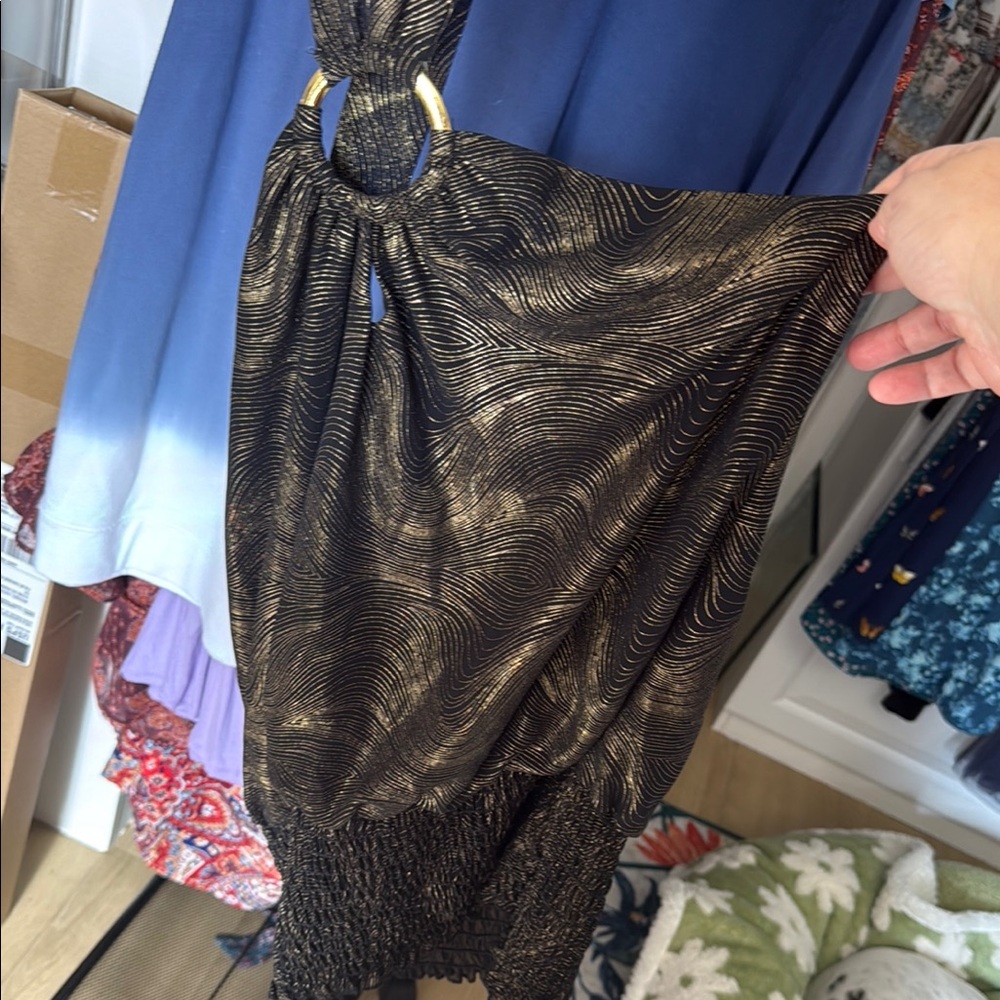 Elegant Black and Gold Halter Top